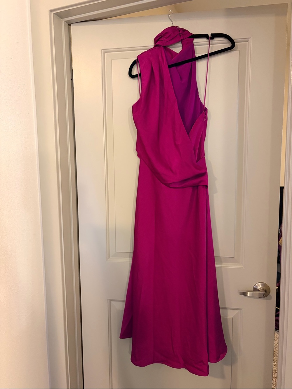 NWT MISHA Robbia Fuchsia Draped High Neck Midi Dress Size M - Picture 3 of 6
